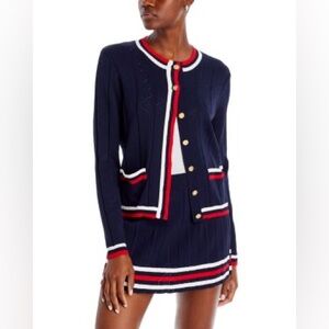 Aqua Cashmere  Novelty Gold Tone Button Navy Cardigan Old Money Quite Luxury S‎